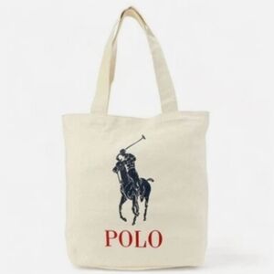 Polo Ralph Lauren Equestrian Polo Horse Shopper Market Tote 100% Cotton Canvas